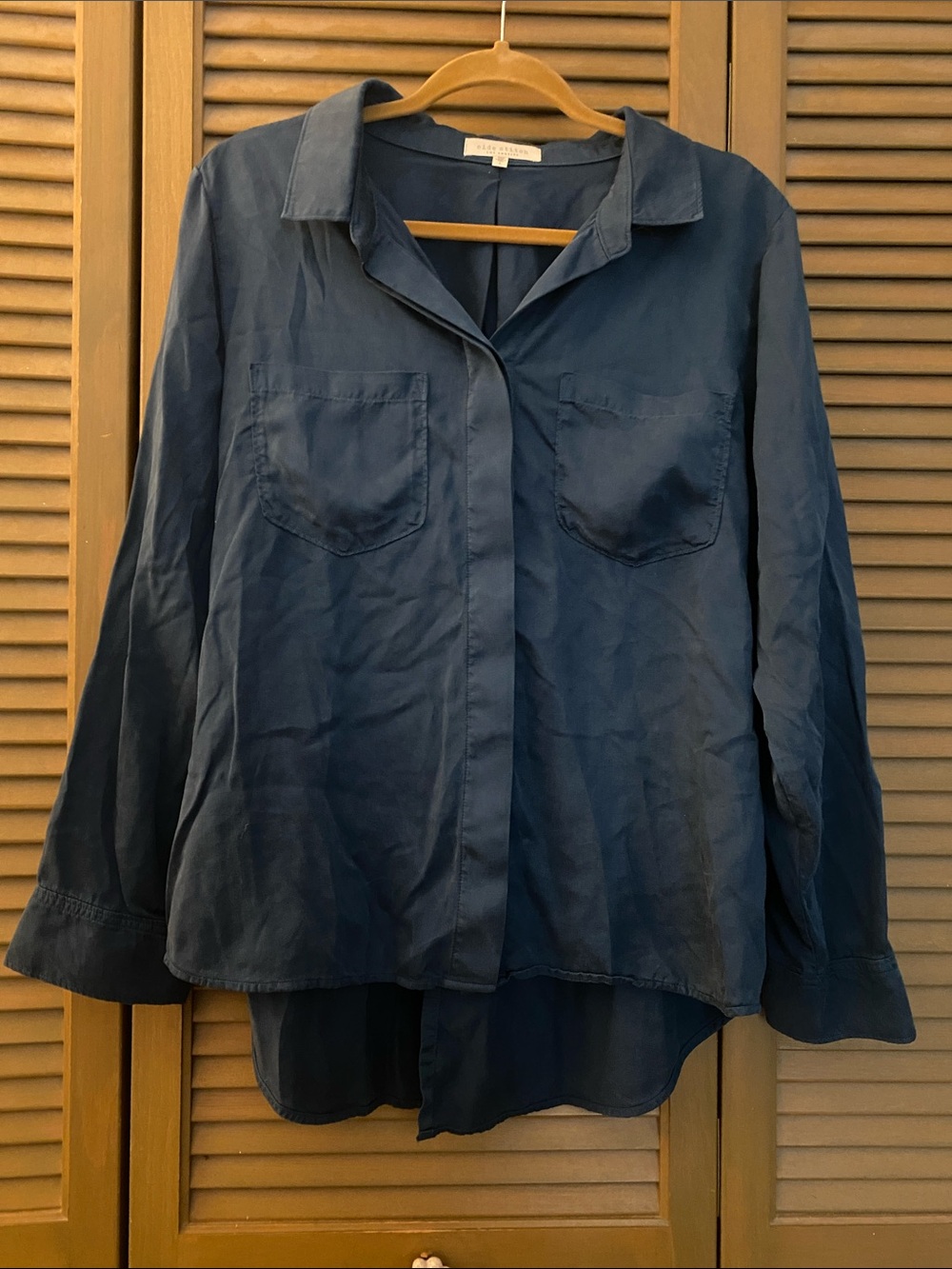 Side Stitch Navy Button-Up Blouse